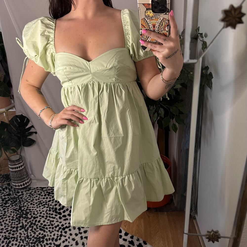 Olivaceous Babydoll Mini Dress Light Green Size Medium NWT
